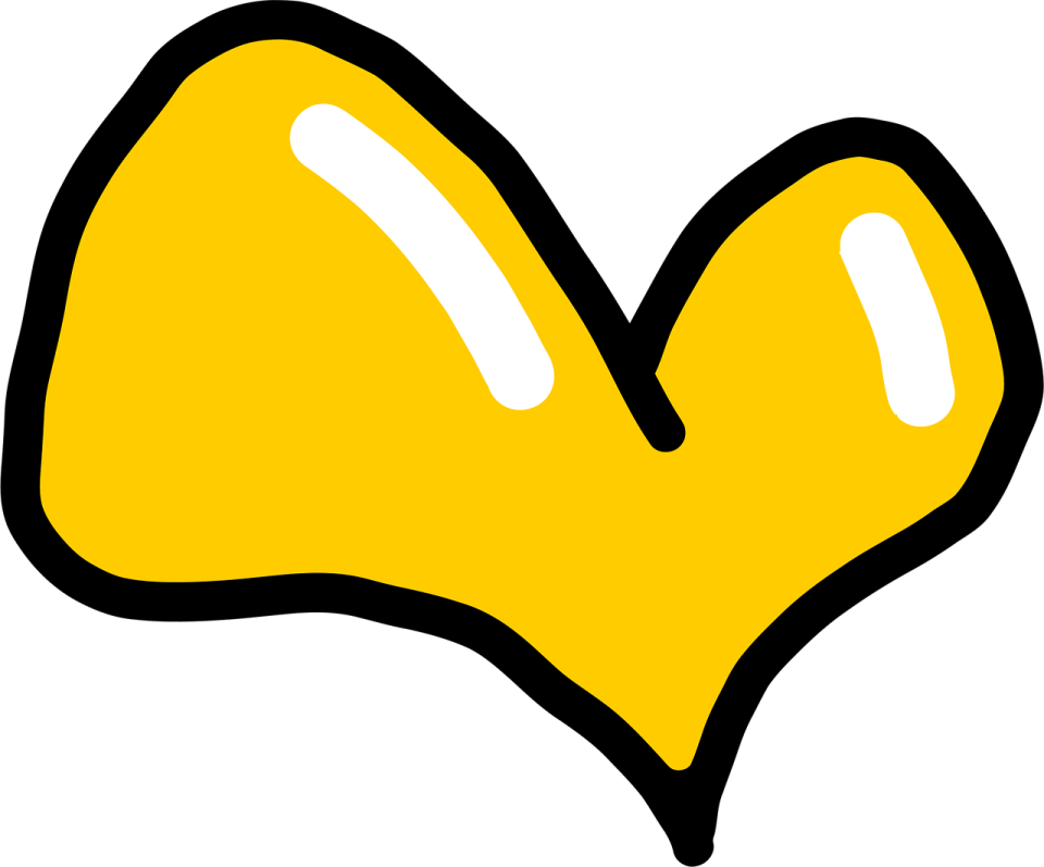 a yellow heart with black outline