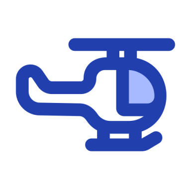 a blue and white icon of a helicopter