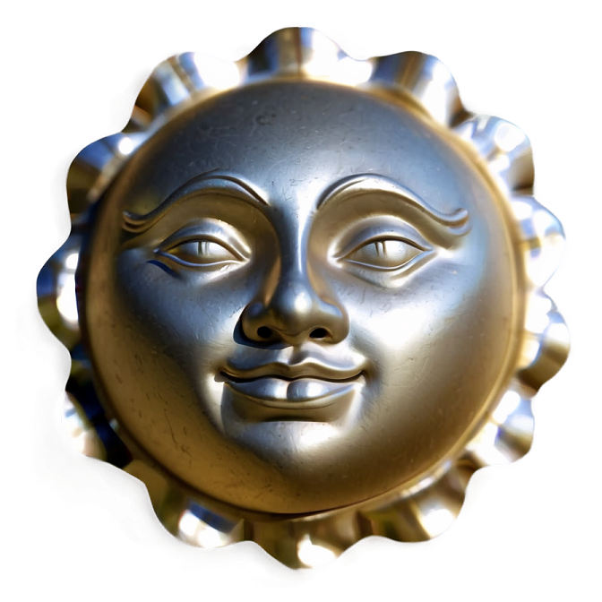 a metal sun face on a white background