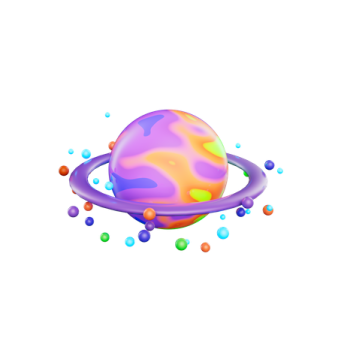 an image of a planet with colorful spheres