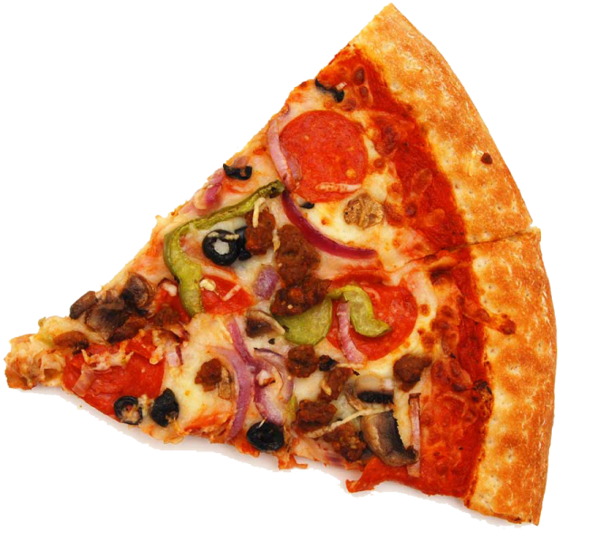 a slice of pizza on a white background
