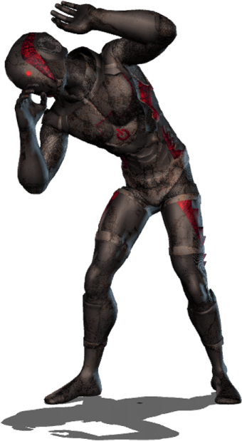 an image of a man in armor with red paint