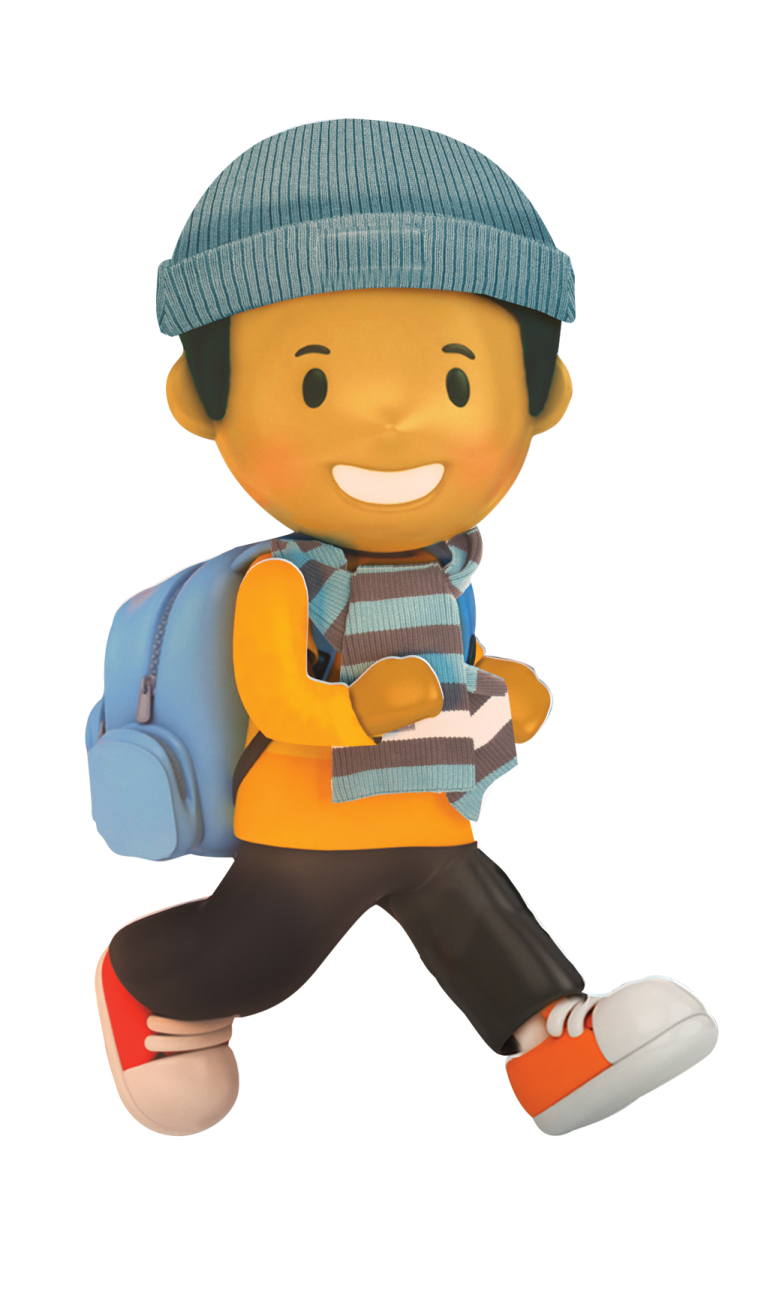 a little boy with a backpack and a cell