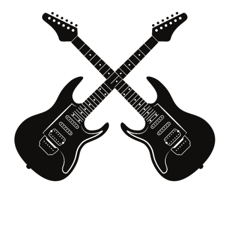 a black and white image of two guitars