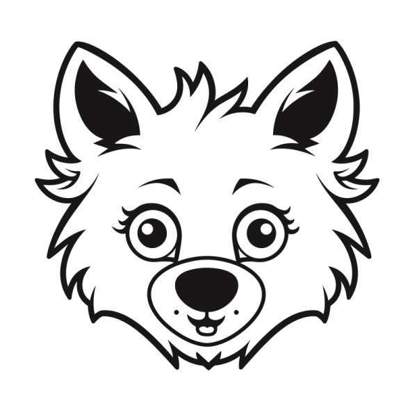 a black and white drawing of a wolf's face
