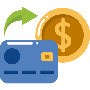 a credit card next to a dollar coin