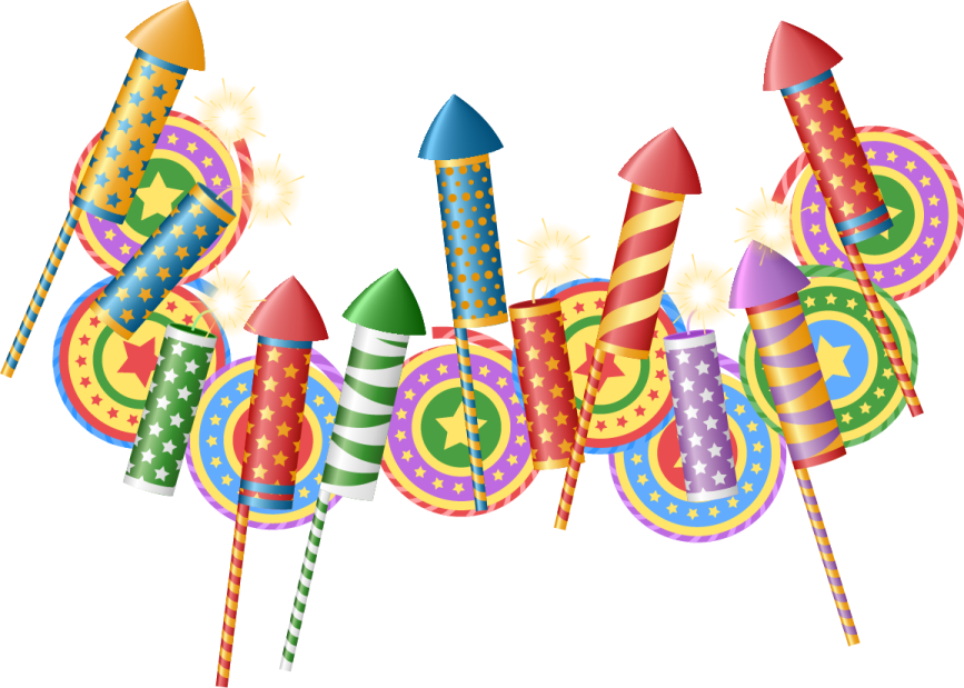 a group of colorful fireworkss with stars on them