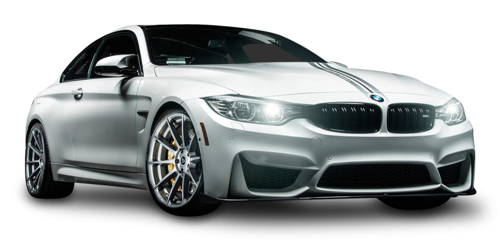 a white bmw car with the hood up