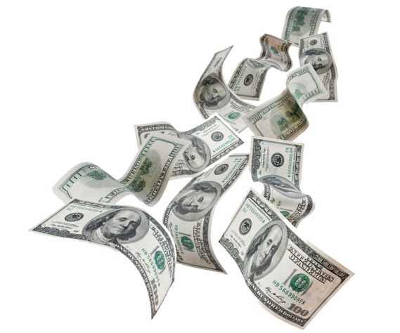a pile of money on a white background