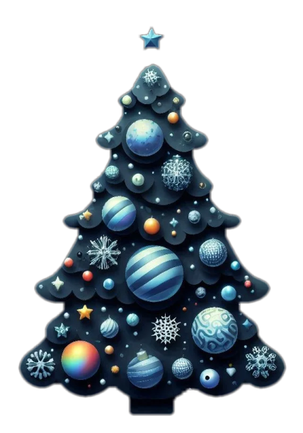 a christmas tree with planets and stars