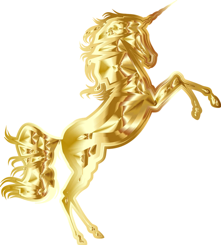 a golden unicorn on a white background