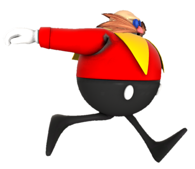 a cartoon character in a red jacket and black pants