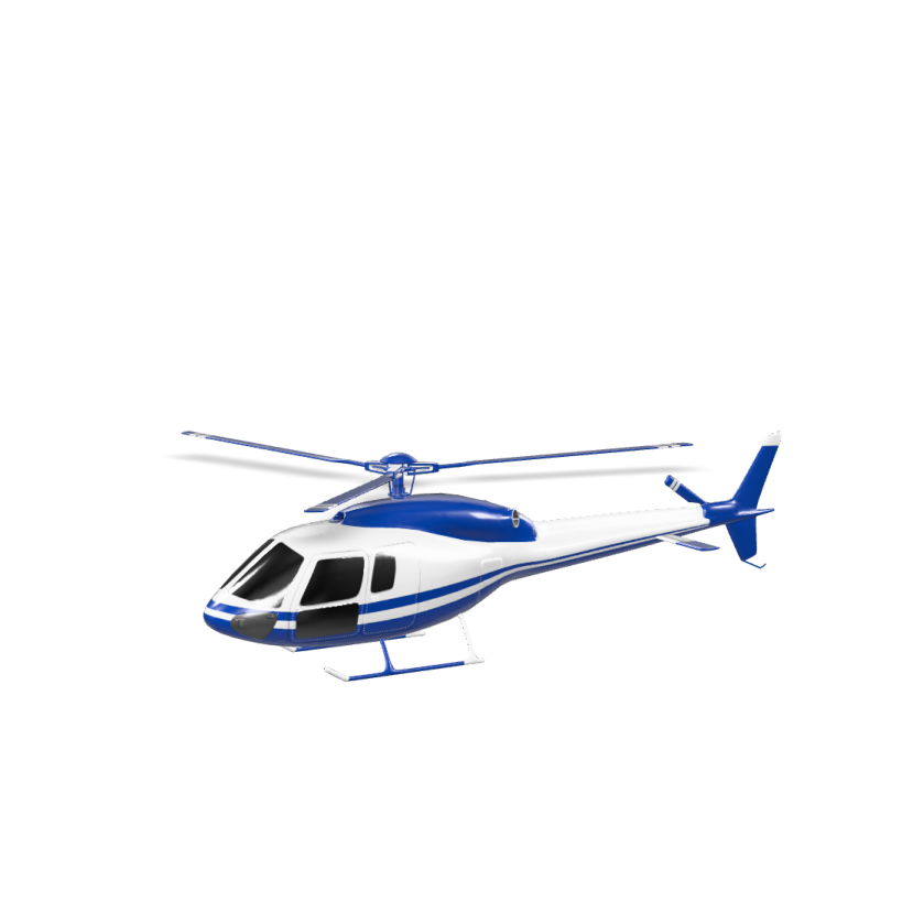 a blue and white helicopter on a white background