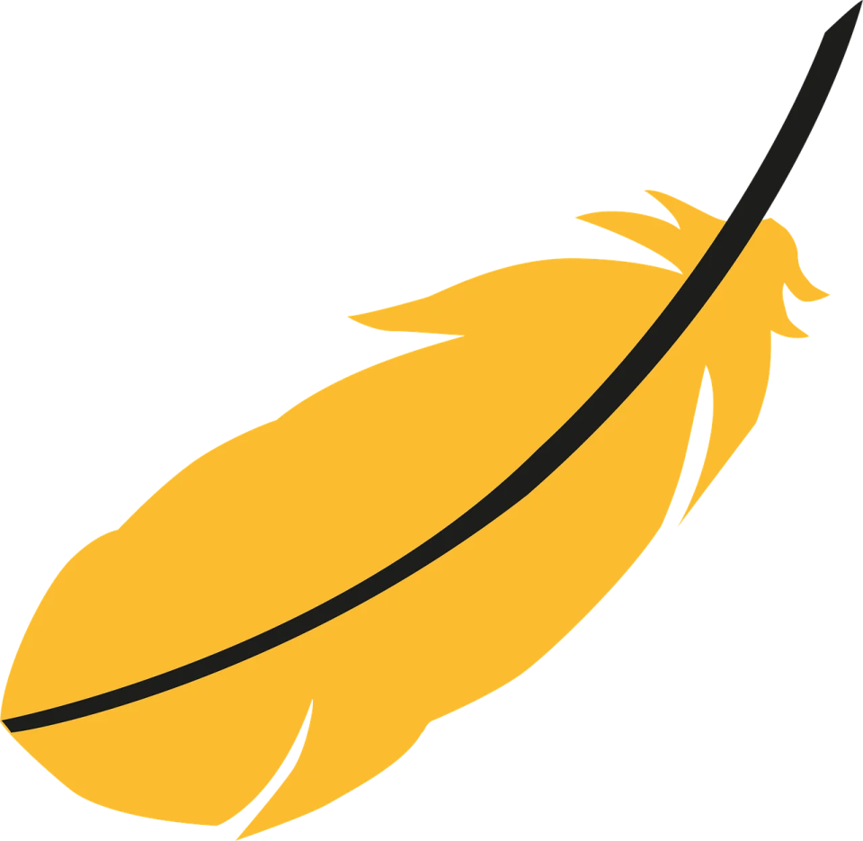 a yellow feather on white background