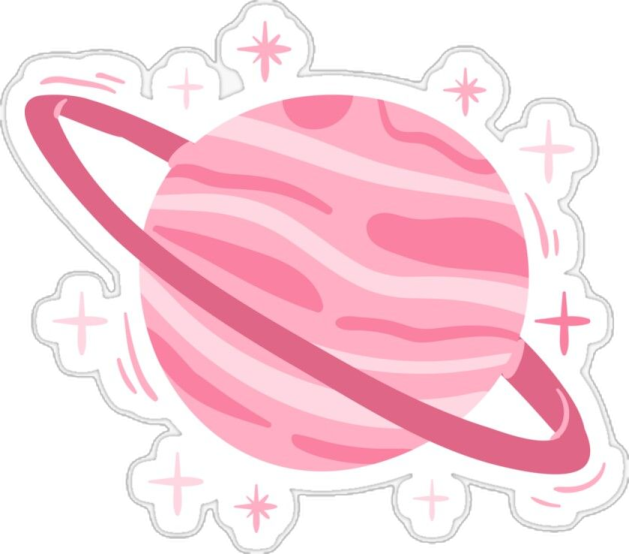 a pink and white saturn with stars around it