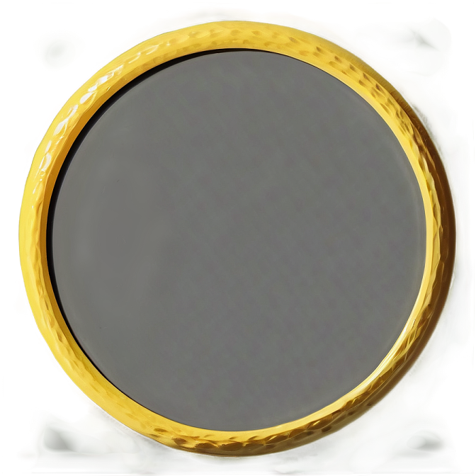 a round mirror with a gold rim