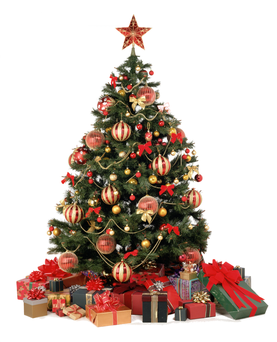 a christmas tree with presents around it