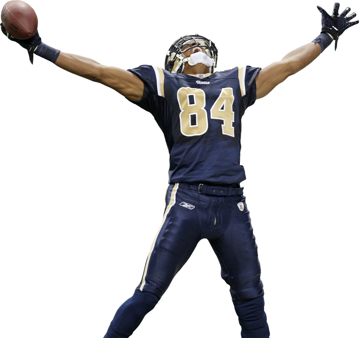 a football player with his arms in the air