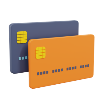 two credit cards, one orange and the other blue