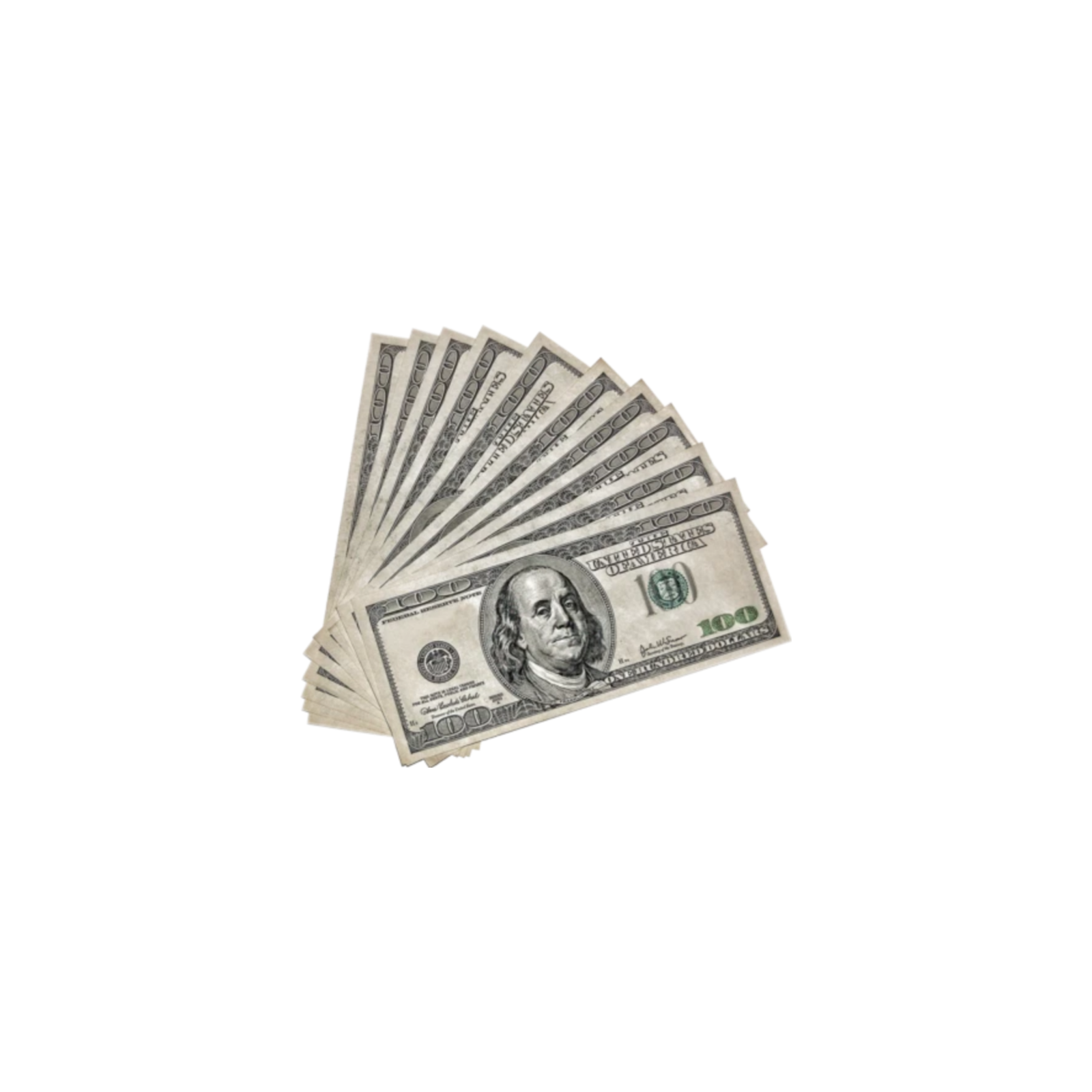 a stack of money on a white background