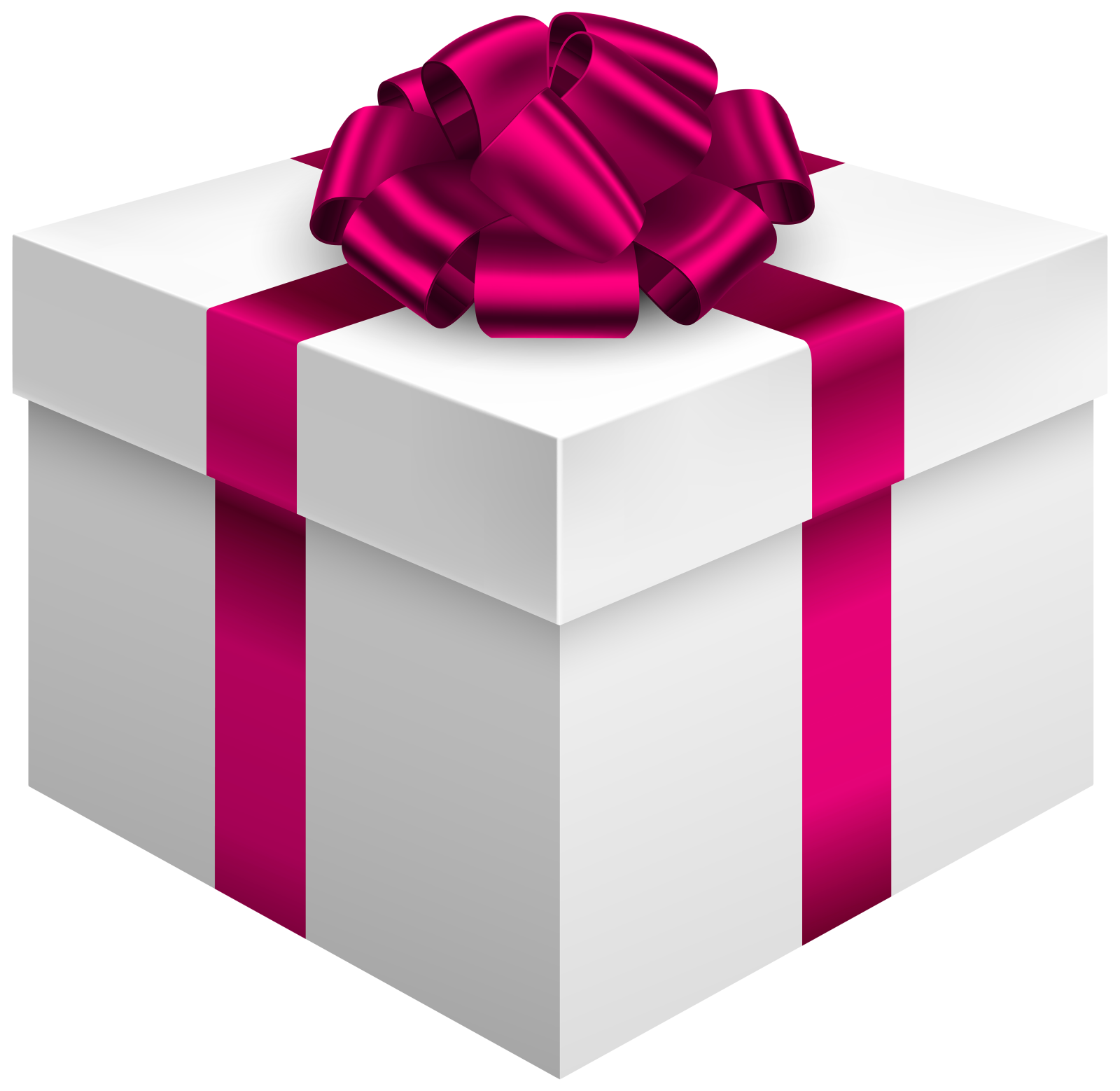 a white gift box with pink ribbon and bow