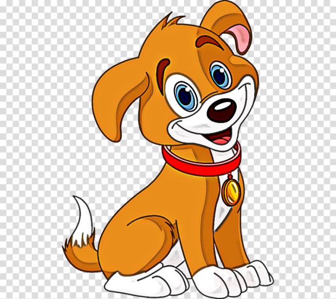 a cartoon dog with blue eyes and a red collar