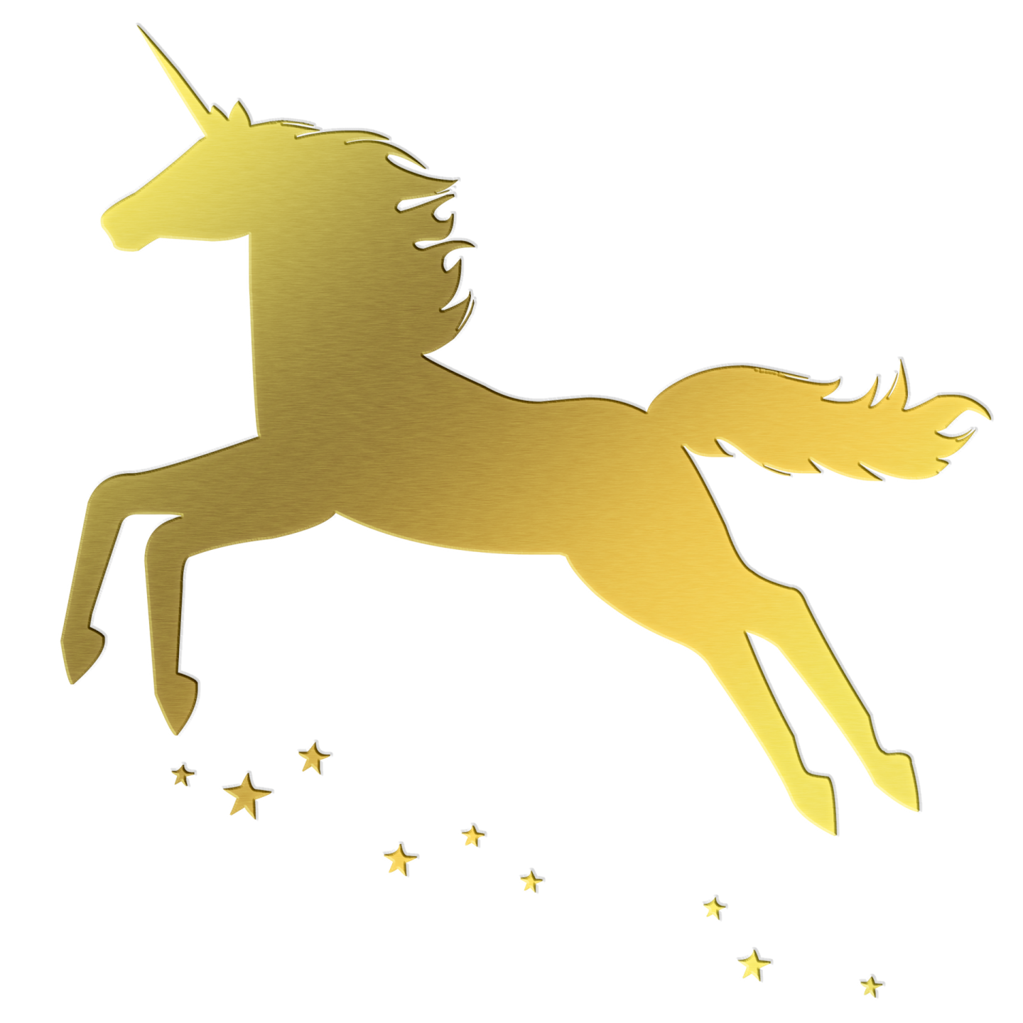 a golden unicorn on a white background