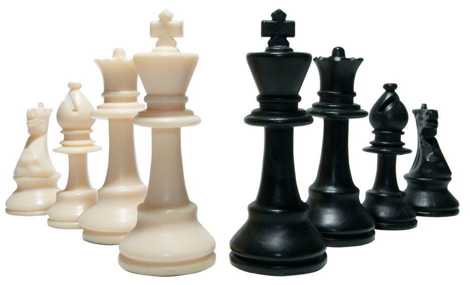 a set of chess pieces on a white background