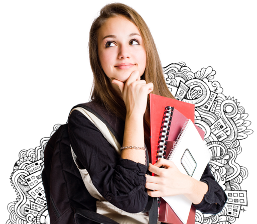 a girl holding a book and looking at the camera