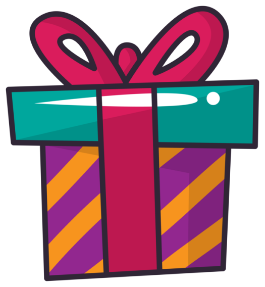 an open gift box with a red bow