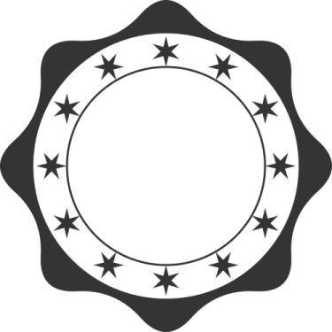 a black and white circle with stars around it