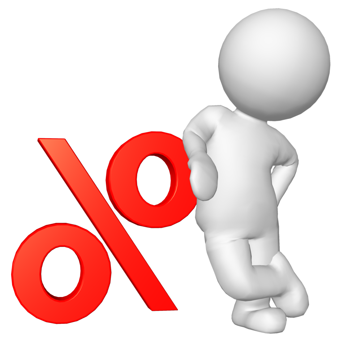 a 3d character holding a percent sign