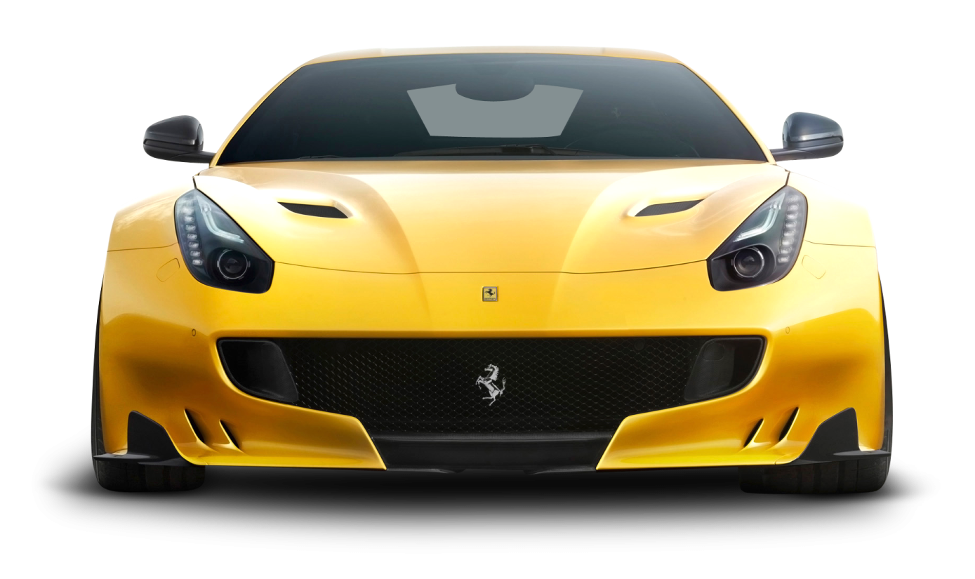 a yellow ferrari car on a white background