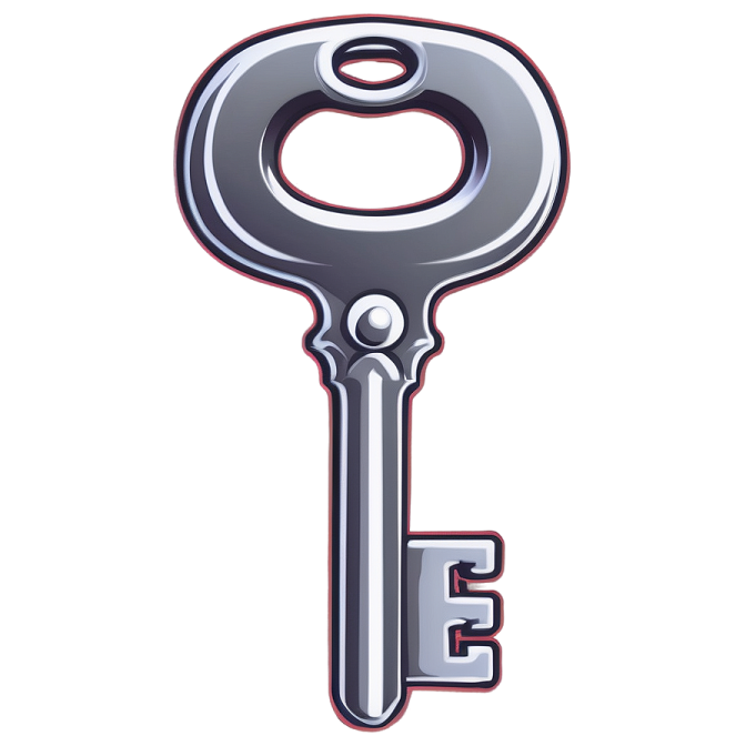 a silver key on a white background