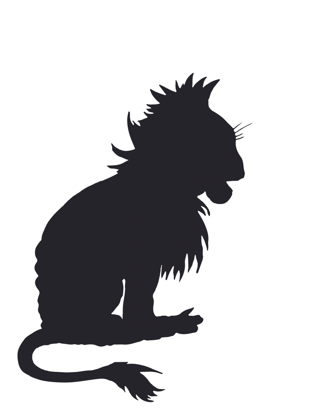 a silhouette of a monkey sitting on the ground