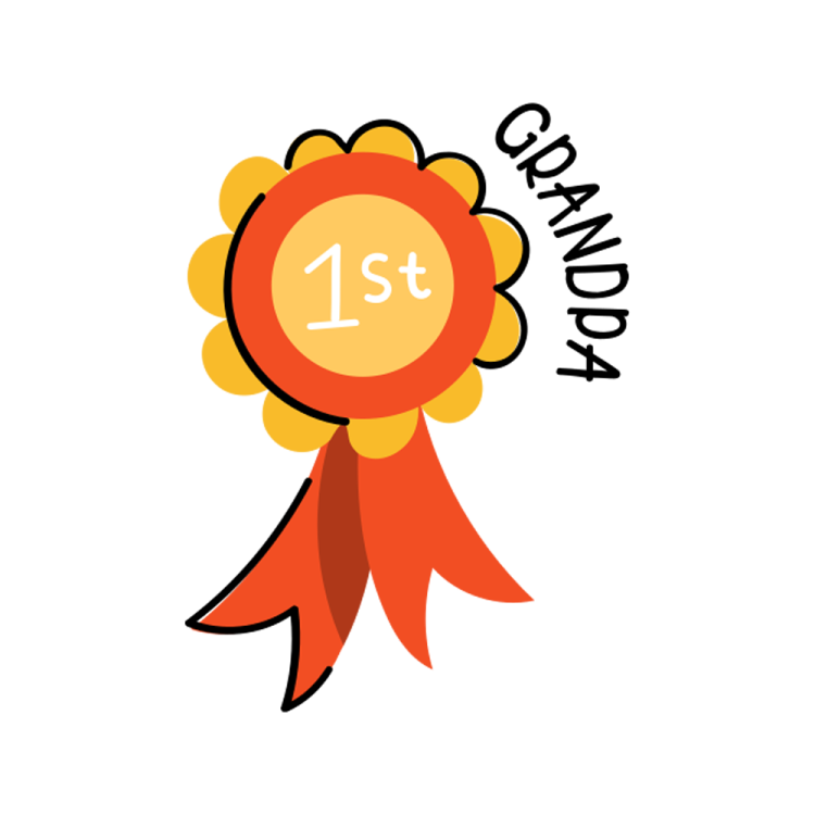 a red ribbon with the number 1 on it