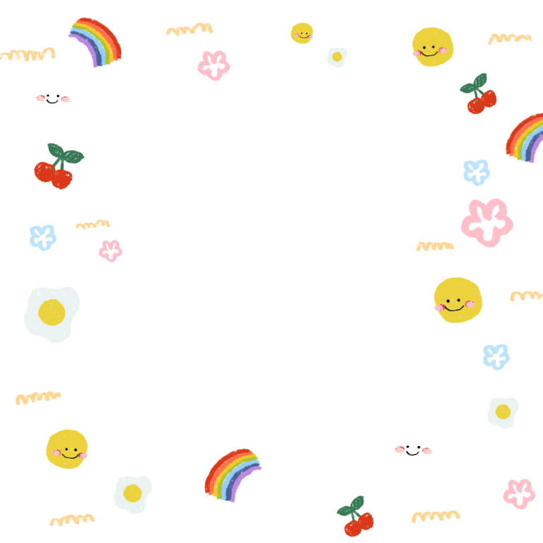 a white background with rainbows and smiley faces