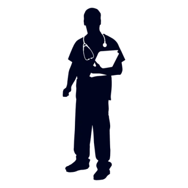 a silhouette of a doctor standing with his arms crossed