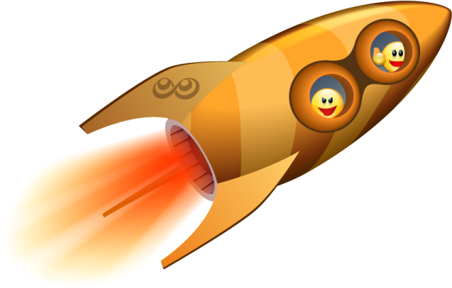 a cartoon rocket flying through the air