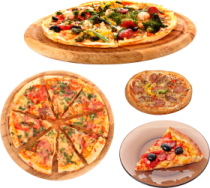 three pizzas with different toppings on them