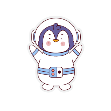 a cartoon penguin wearing an astronaut suit