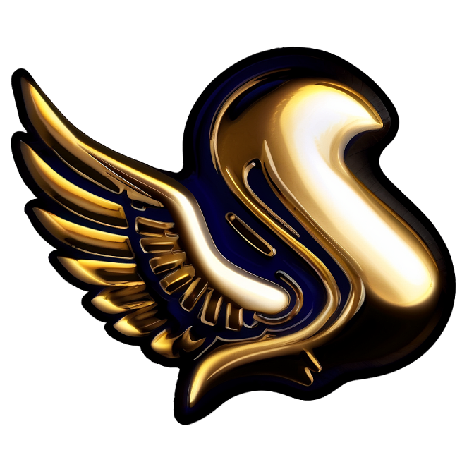 a gold swan with wings