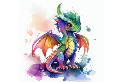 a watercolor painting of a colorful dragon