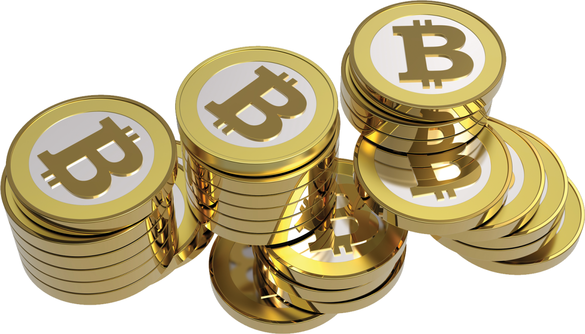 a pile of gold bitcoin coins