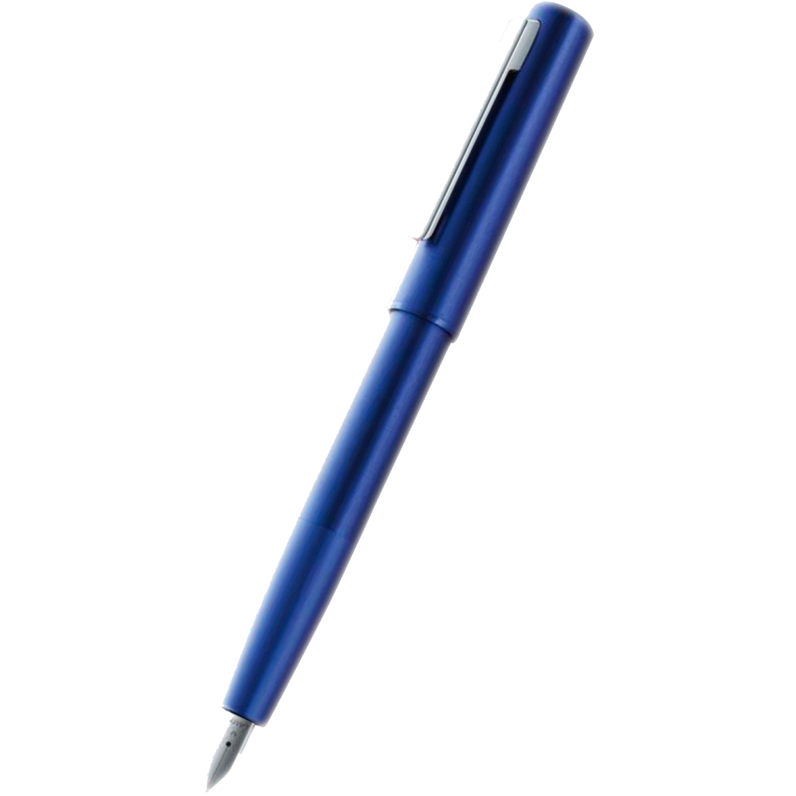 a blue ballpoint pen on a white background