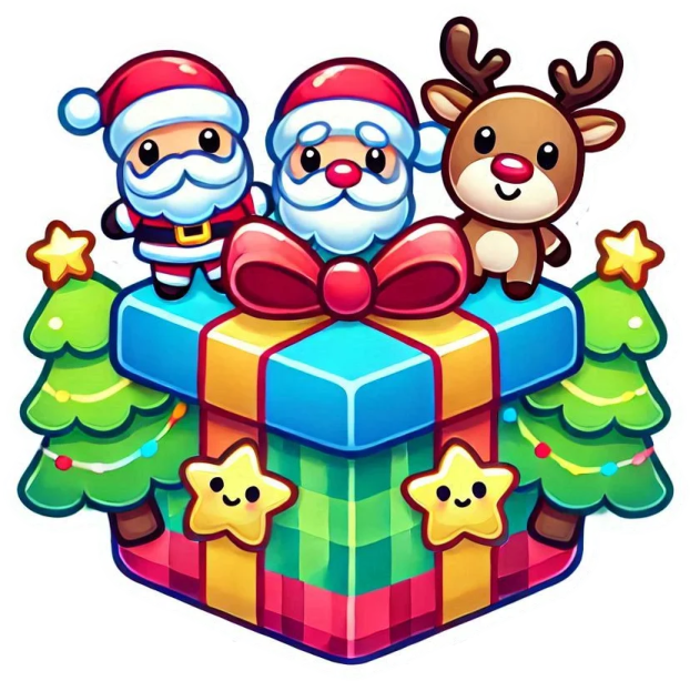 a christmas gift box with santa claus and reindeers