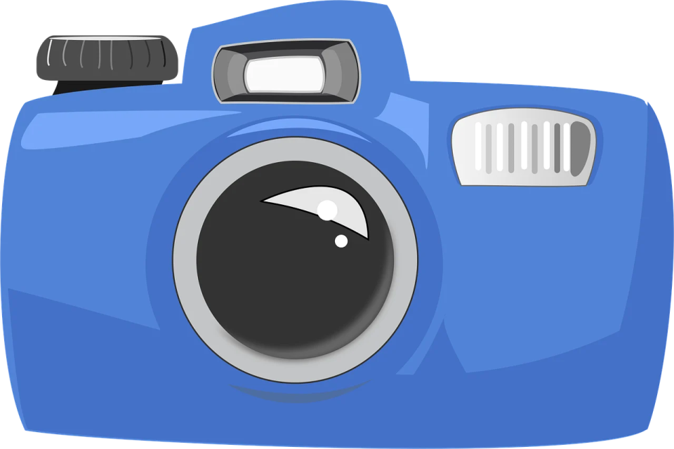 a blue camera on a white background