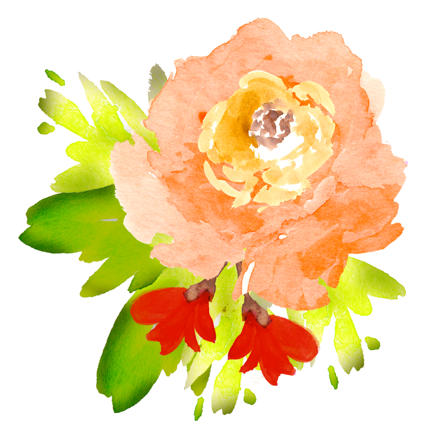 a painting of a flower with green leaves