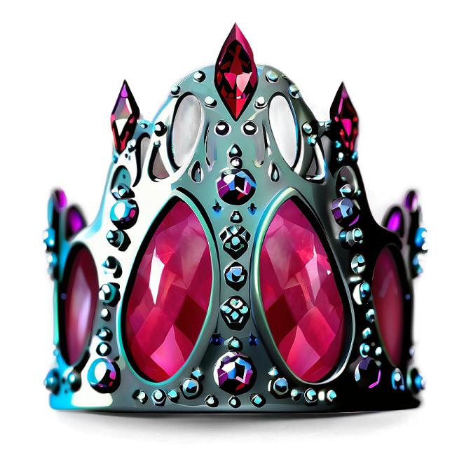 a silver crown with pink and blue jewels