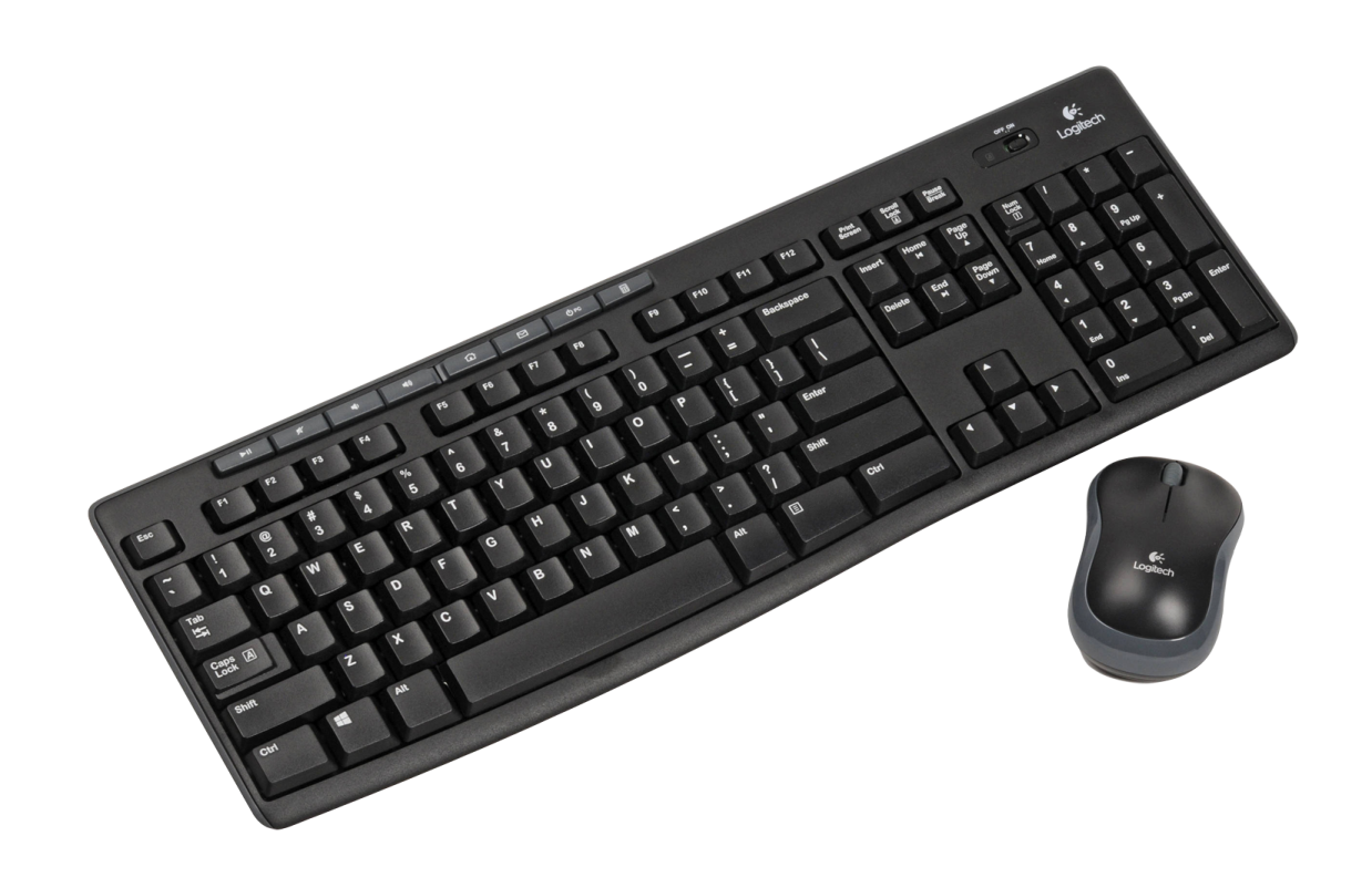 a computer keyboard and mouse on a white background